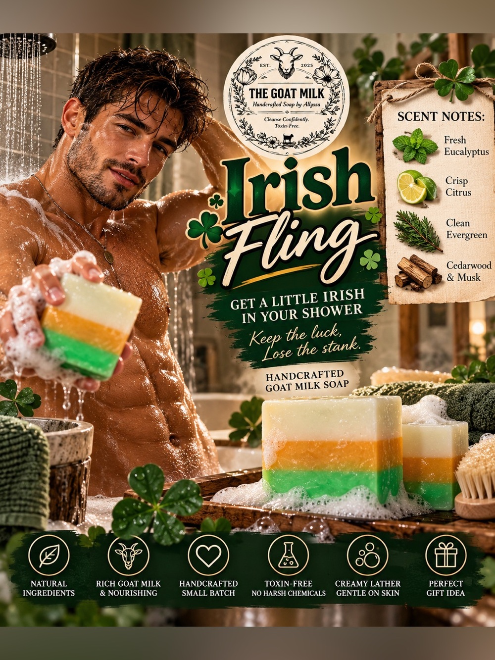 Irish Fling handcrafted  goat milk Soap bar
